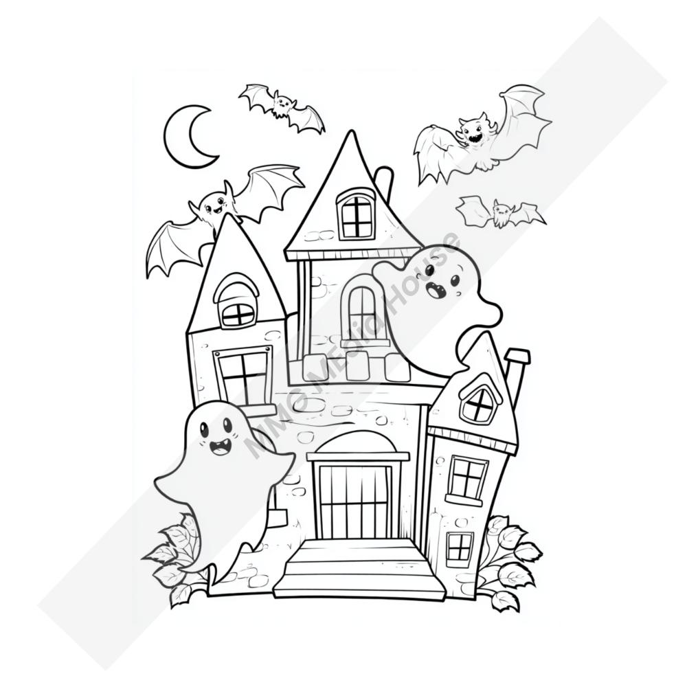 Halloween ghosts and house
